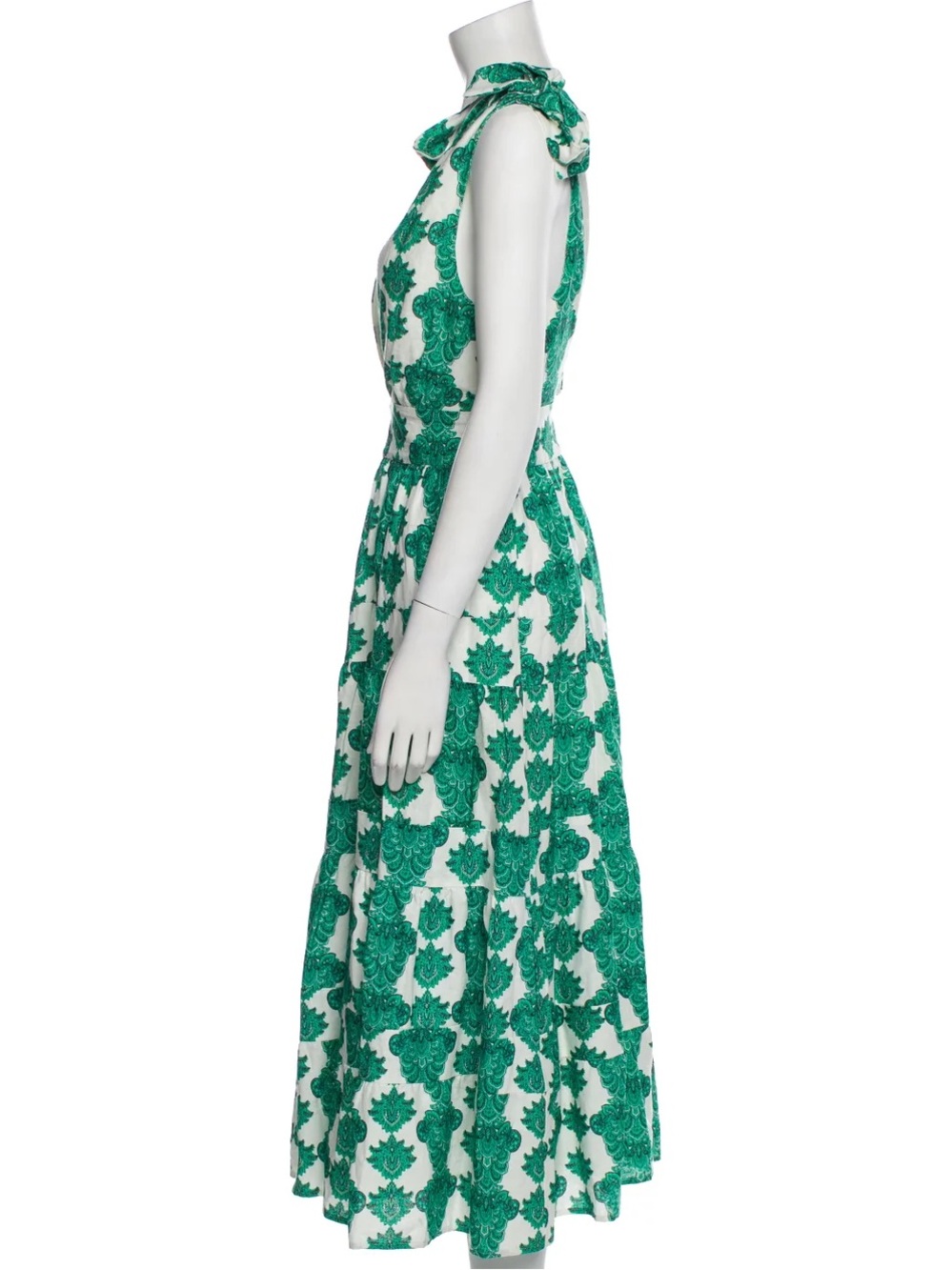 House of Harlow 1960 Green Printed Tiered Dress Linen Sleeveless Women’s Large - Picture 5 of 16